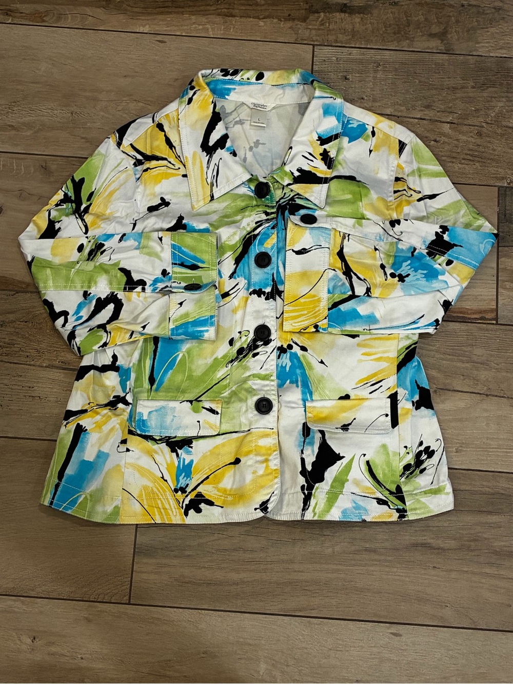Christopher & Banks Pale Blue Abstract Print button jacket